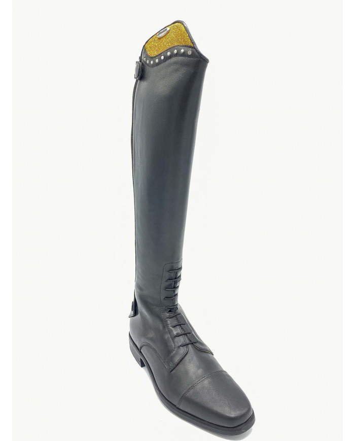 Stivale mod.985 Nero Con Strass E Top Color Oro